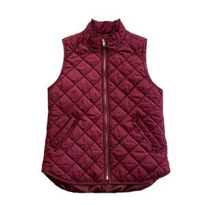 J. CREW MERCANTILE Burgundy Quilted Vest Ruffle Trim Size Small